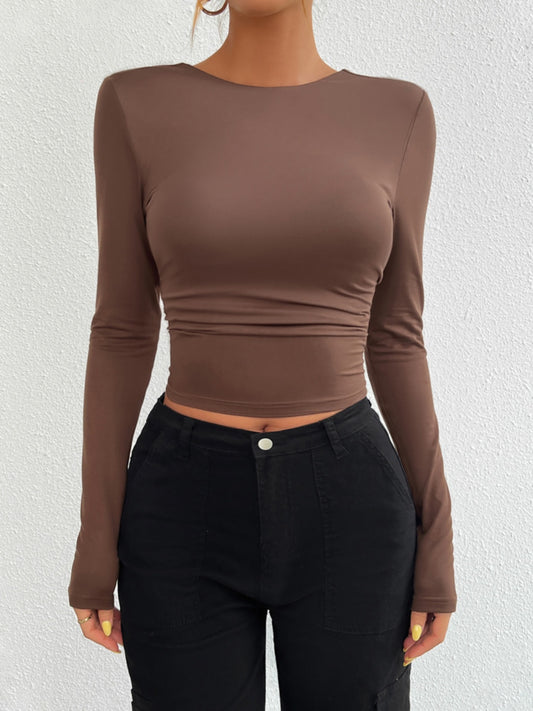 Backless Round Neck Long Sleeve Top