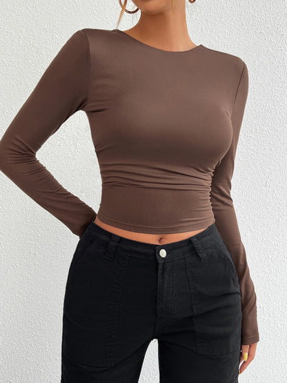 Backless Round Neck Long Sleeve Top