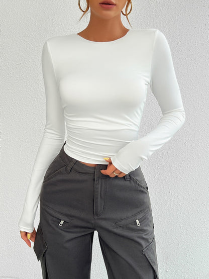 Backless Round Neck Long Sleeve Top