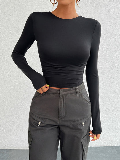 Backless Round Neck Long Sleeve Top