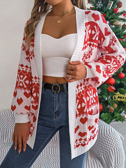 Pocketed Open Front Long Sleeve Cardigan