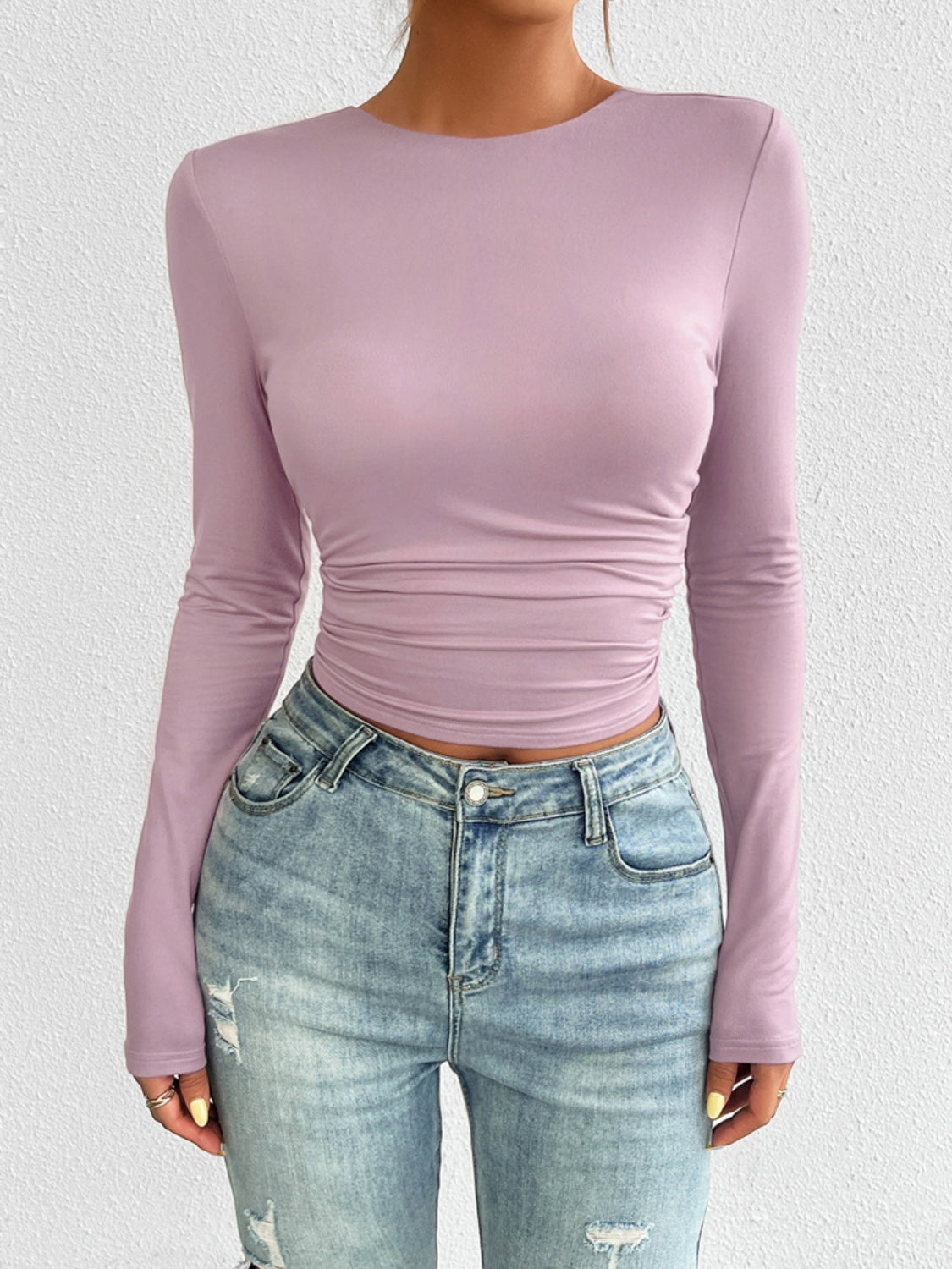 Backless Round Neck Long Sleeve Top