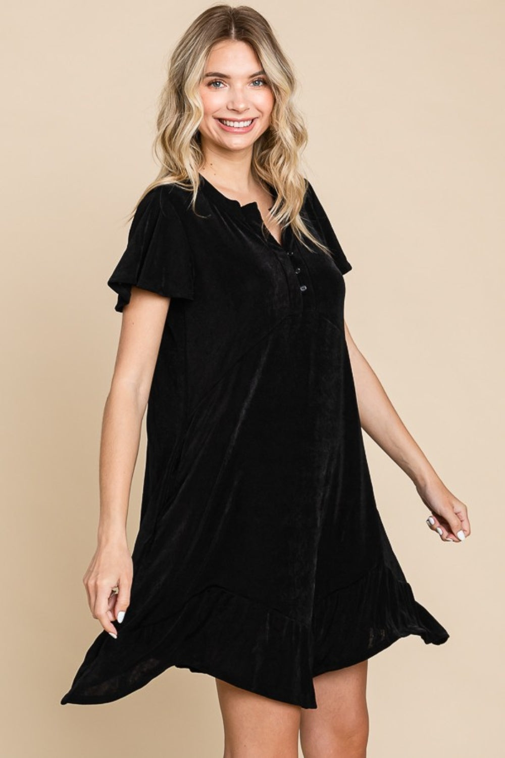 Culture Code Full Size Short Sleeve Ruffled Asymmetric Hem Dress